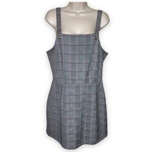 BeBop Herringbone Plaid Jumper Adjustable Strap Black Pink Short Dress Large